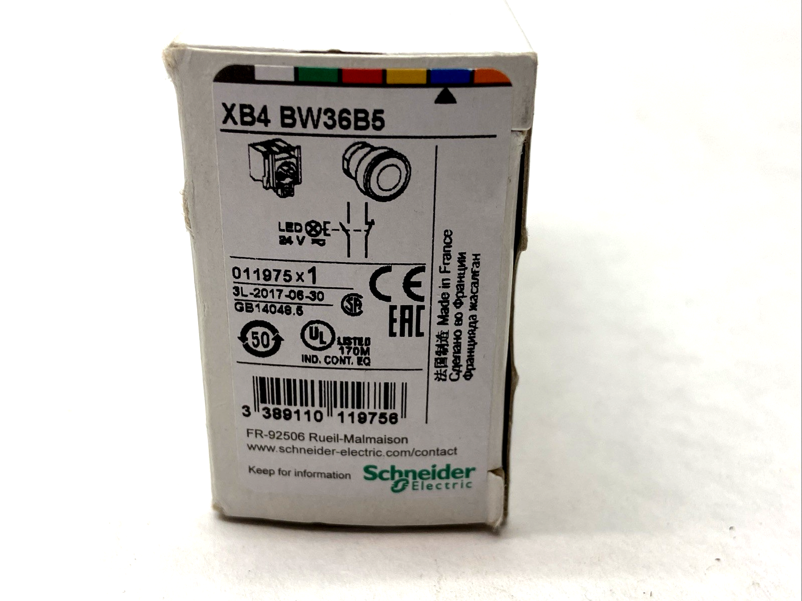Schneider Electric XB4BW36B5 Illuminated Push Button 22mm Blue 1NO+1NC 24V AC DC - Maverick Industrial Sales