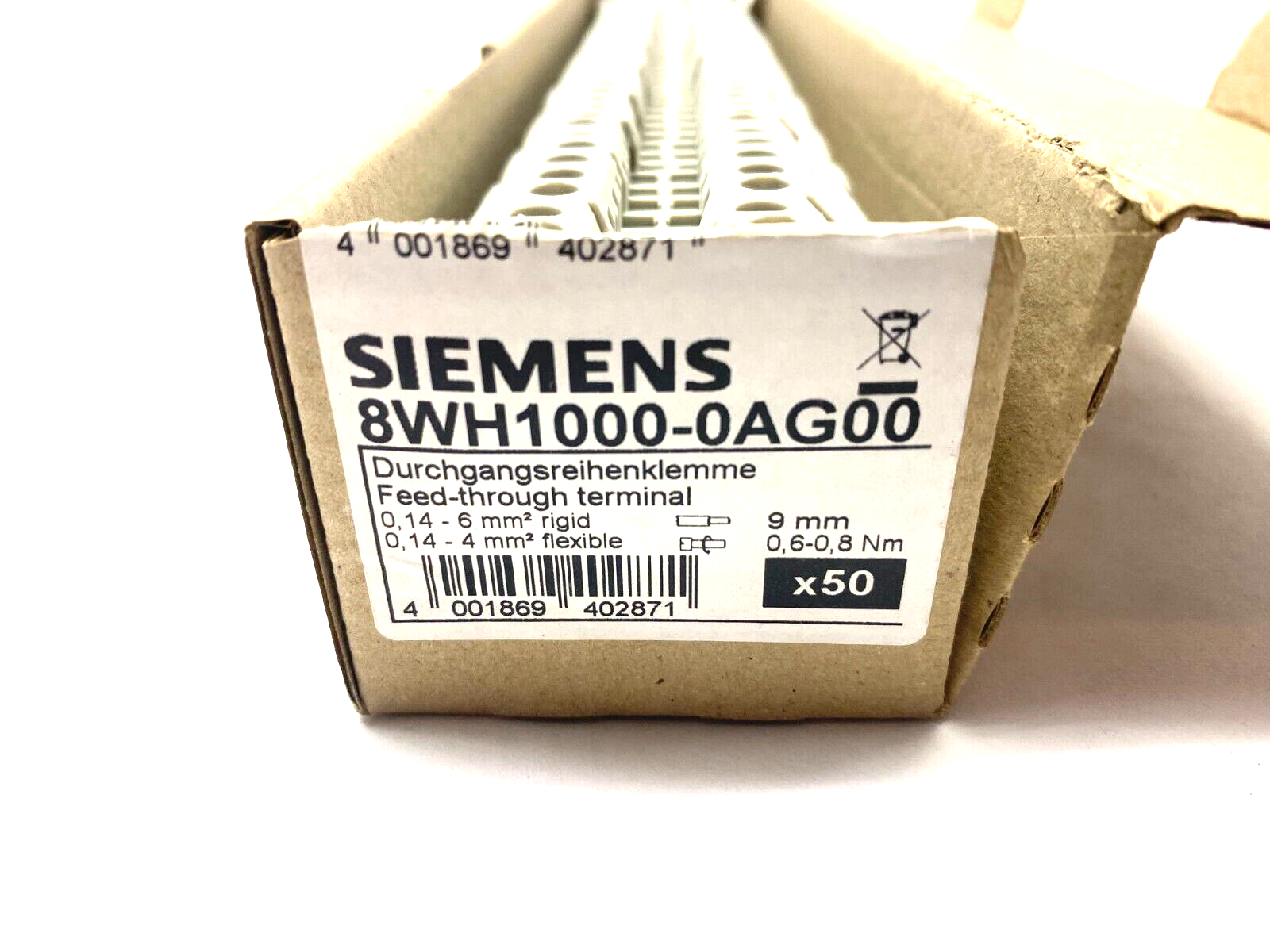 Siemens 8WH1000-0AG00 Feed-Through Type Terminal Block Gray 4mm BOX OF 50 - Maverick Industrial Sales