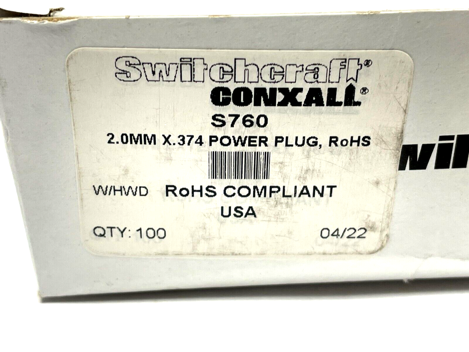 Switchcraft S760 Power Barrel Connector Plug 2 x 5.5mm Solder PKG OF 90 - Maverick Industrial Sales