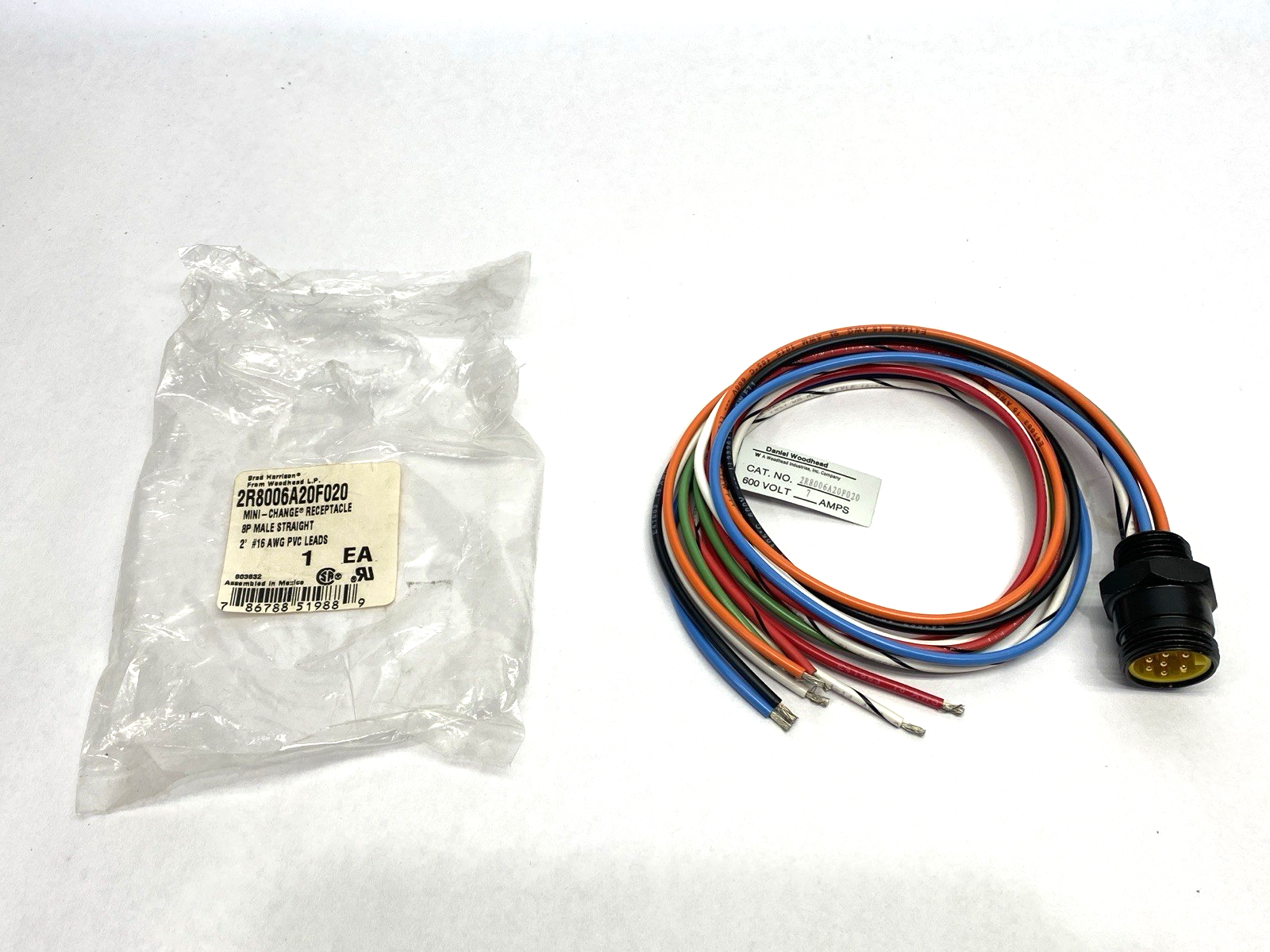 Brad Harrison Woodhead 2R8006A20F020 Mini-Change Receptacle 8P Male Straight 2' - Maverick Industrial Sales