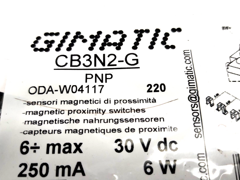 Gimatic CB3N2-G Dovetail Slot Magnetic Sensor, CB, Magnetoresistive PNP M8 - Maverick Industrial Sales