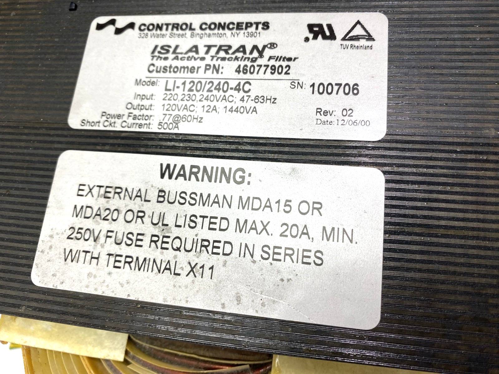 Control Concepts Islatran LI-120/240-4C Rev. 02 Transformer 120VAC - Maverick Industrial Sales