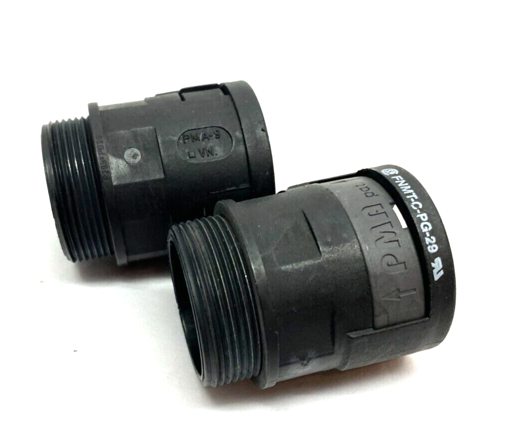 PMA Flex FNMT-C-PG-29 Straight Plastic Conduit Fitting 29mm Black LOT OF 2 - Used - Maverick Industrial Sales