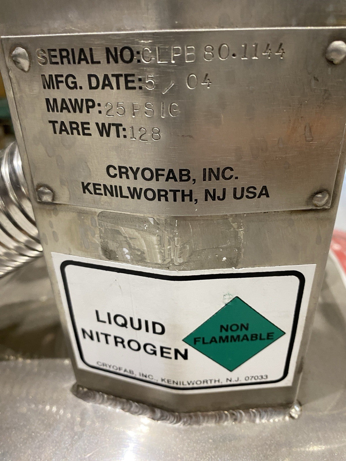 Cryofab CL 80/CLPB 80 LN2, LOX LARG Dewar Container With Technifab Transfer Hose - Maverick Industrial Sales