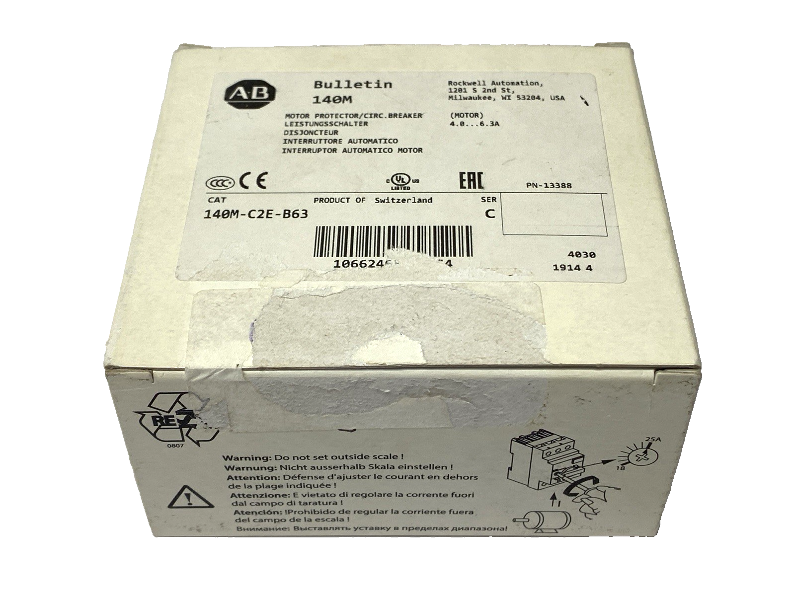 Allen Bradley 140M-C2E-B63 Motor Protector Circuit Breaker 3-Pole 4-6.3A Ser. C - Maverick Industrial Sales