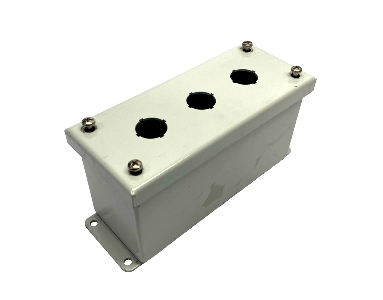 | Wiegmann PBGX3 22mm Pushbutton Enclosure, 3-Button, Steel, Painted Light Gray - Used - Maverick Industrial Sales