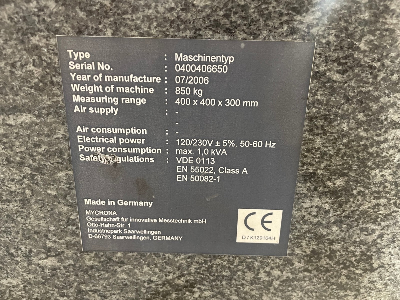 Mycrona Maschinentyp CMM Machine Granite Base, 45-1/2" x 44-11/16" x 7" - Maverick Industrial Sales