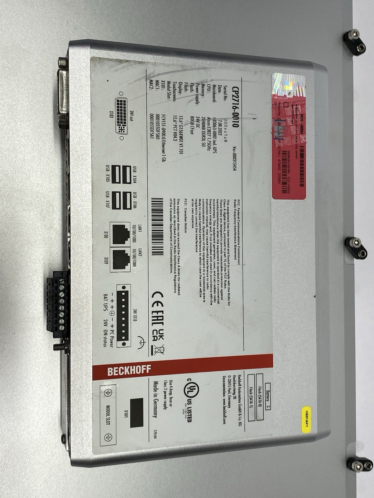 CP2716-0010 | Beckhoff Fanless Multi-Touch Built-In Panel PC 15.6" Display 2 CFast - Used - Maverick Industrial Sales