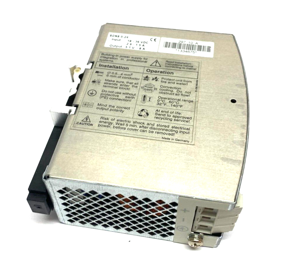 Emerson SOLA SDN8-5-24 Power Supply 18-36VDC 2, 9-1, 5A Input 5, 1V/ 8A Output - Maverick Industrial Sales