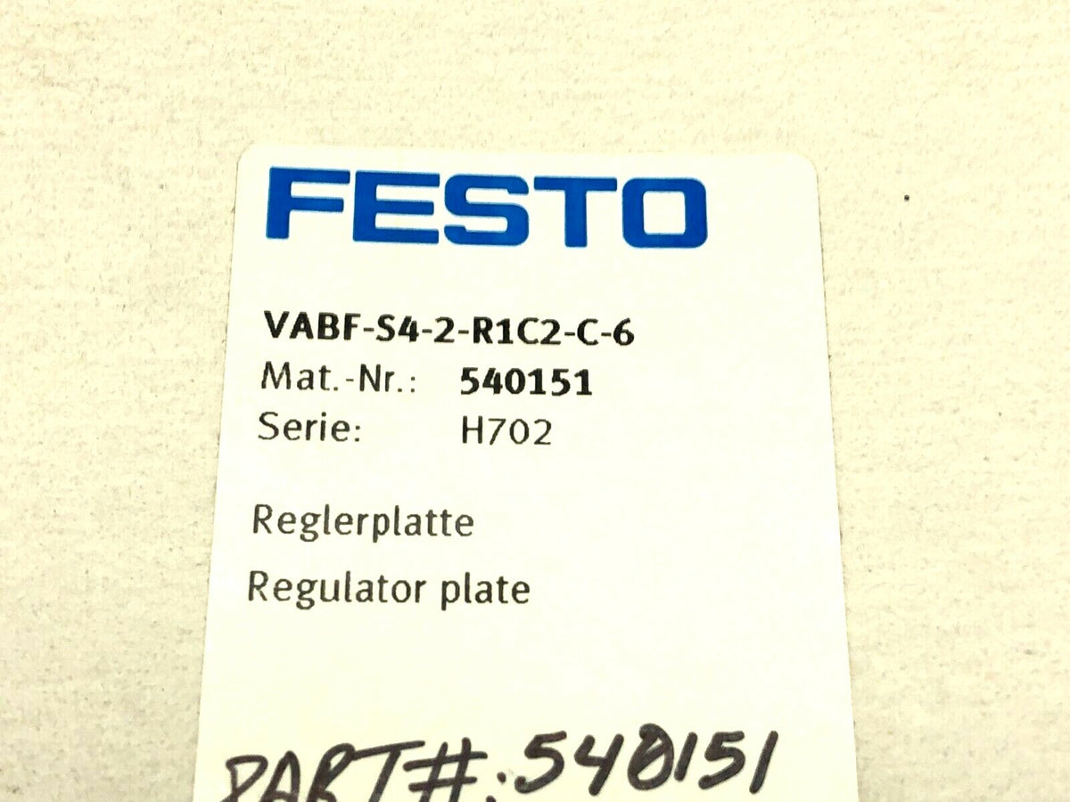 VABF-S4-2-R1C2-C-6 | Festo Regulator Plate 540151 - New – Open box - Maverick Industrial Sales
