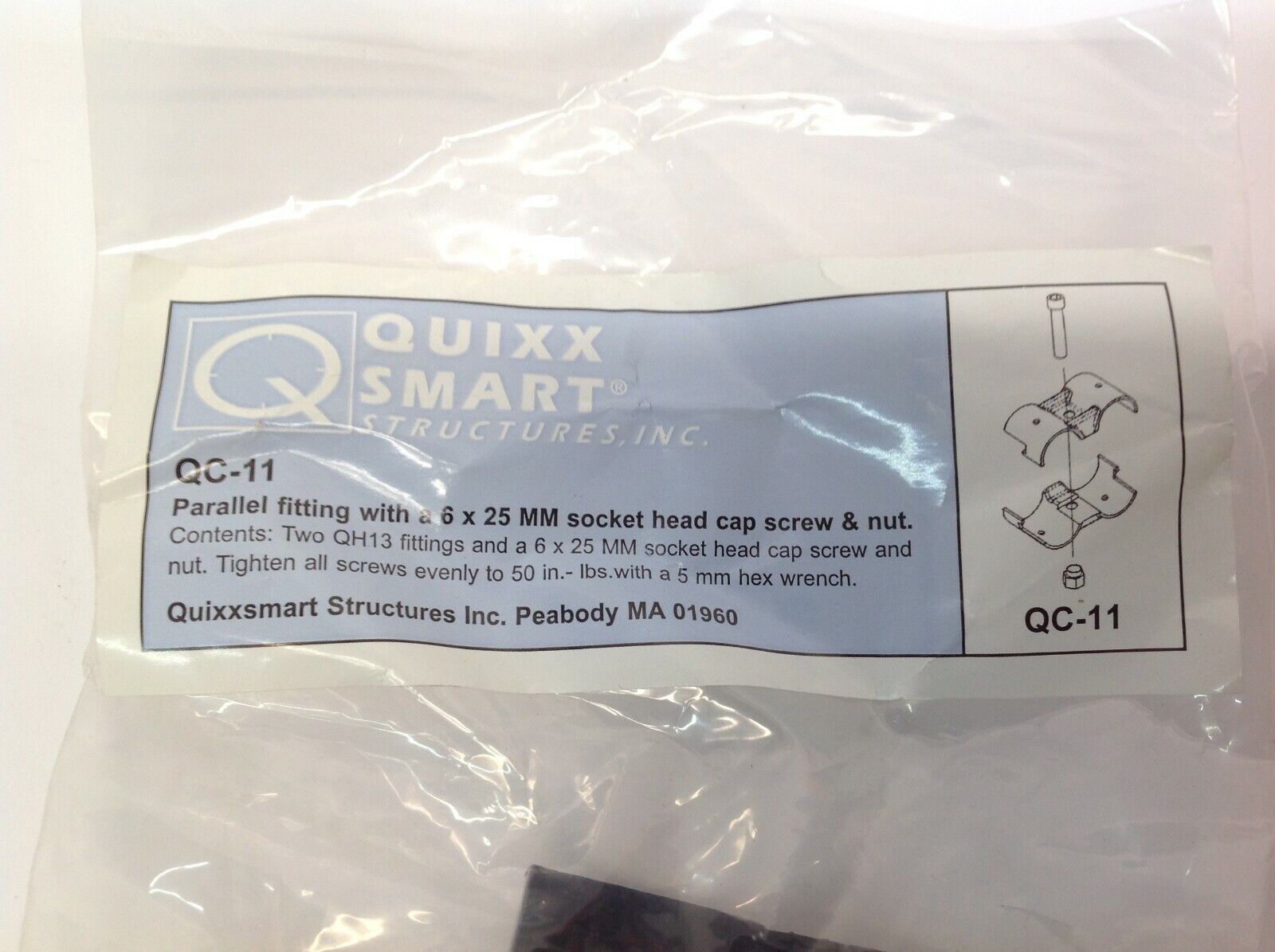 Quixx Smart Structures QC-11 Parallel Fitting, 6 x 25 MM Socket Head Cap Screw - Maverick Industrial Sales