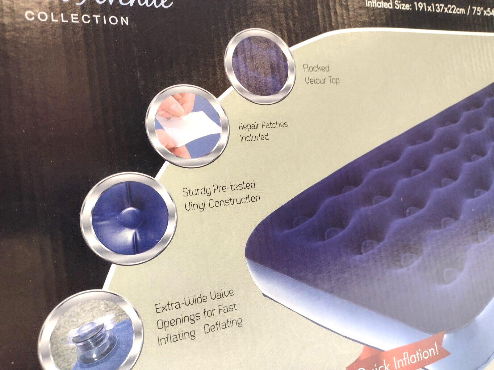 Achim Second Avenue Full Size Flocked Air Bed and Pump 75" x 54" x 9" CASE OF 4 - Maverick Industrial Sales