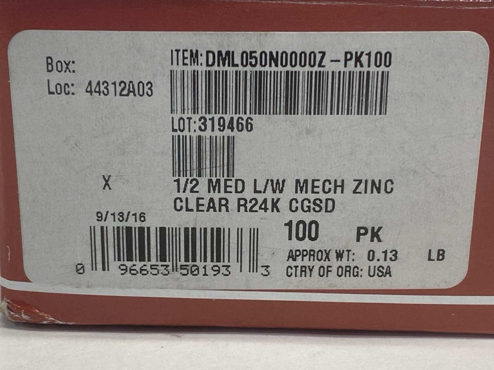 DML050N0000Z-PK100 | Hodell-Natco Washer 1/2 Med L/W Mech Zinc Clear PKG OF 100 - New – Open box - Maverick Industrial Sales