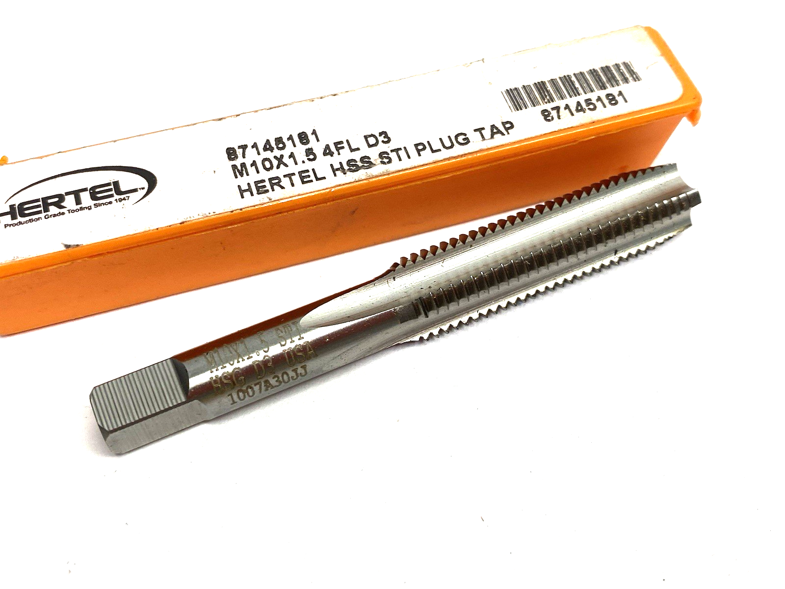 87145181 | Hertel Hand STI Tap: M10 x 1.5 Metric Course, D3, 4 Flutes, Plug Chamf. - New – Open box - Maverick Industrial Sales