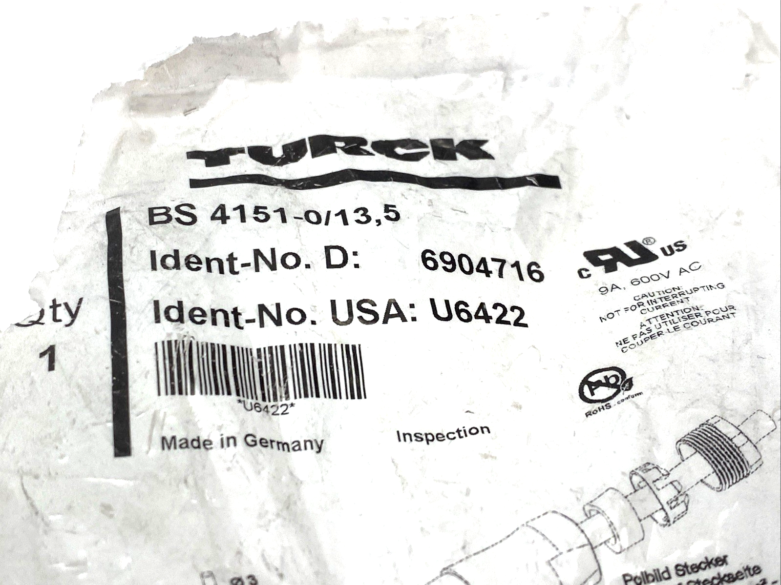 Turck BS 4151-0/13,5 Field Wireable Connector, 7/8" Male 5-Pin U6422 - Maverick Industrial Sales