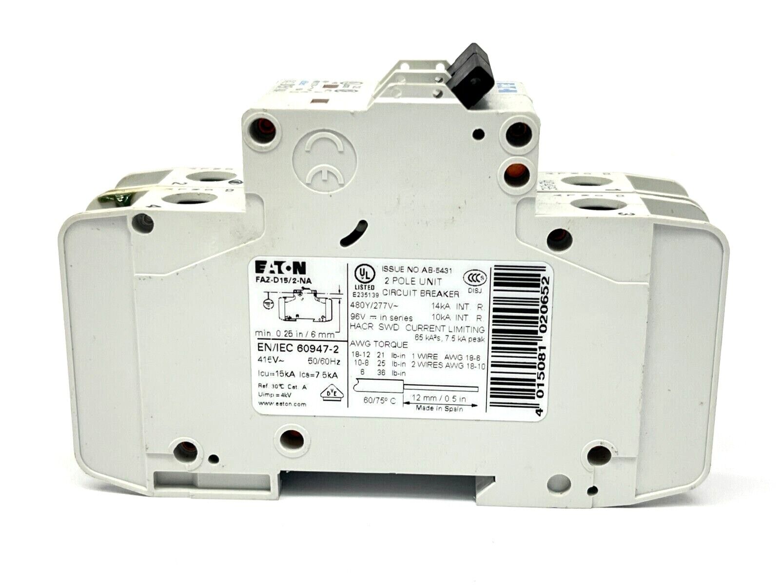 Eaton FAZ-D15/2-NA Circuit Breaker 15A 480Y/277V 2-Pole - Maverick Industrial Sales