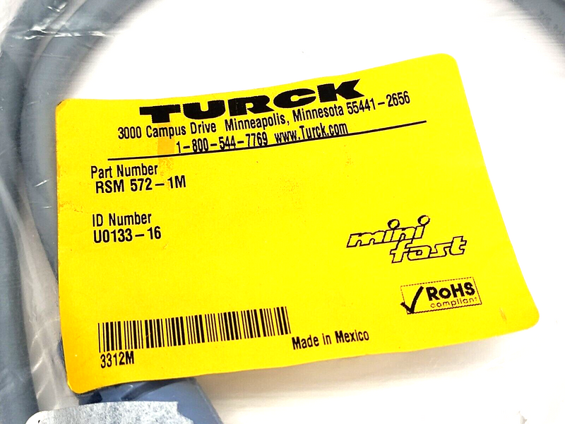 Turck RSM 572-1M DeviceNet Cordset 7/8" Male 5-Pin Minifast To Leads 1m U0133-16 - Maverick Industrial Sales