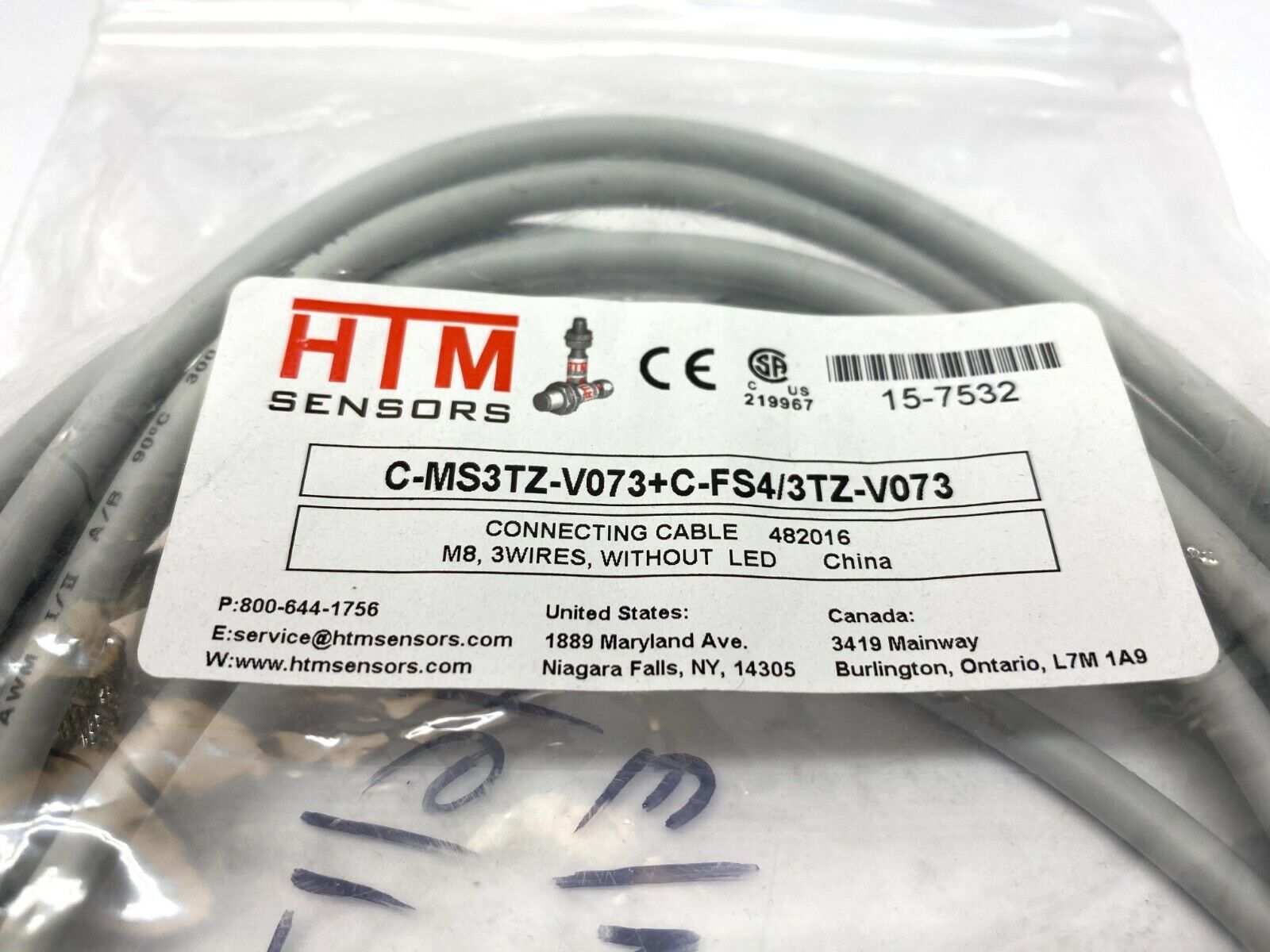 HTM Sensors C-MS3TZ-V073+C-FS4/3TZ-V073 Connecting Cable M8 3 Wire - Maverick Industrial Sales