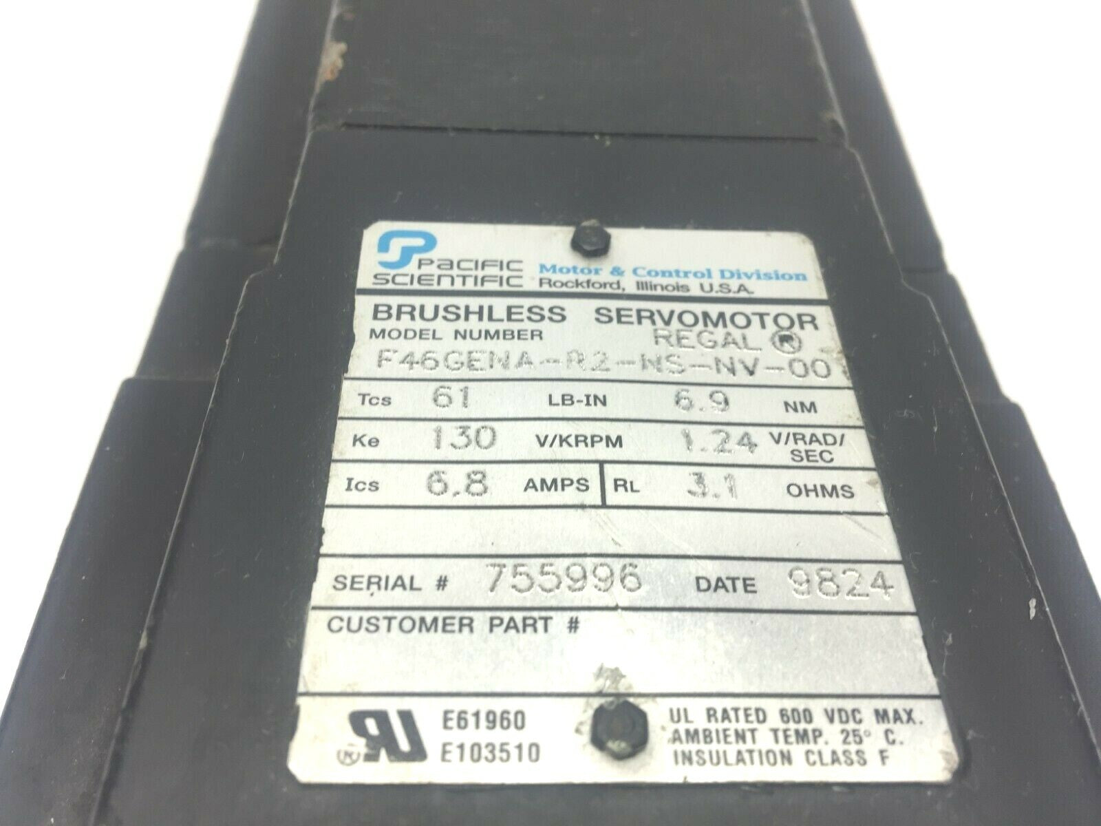 Pacific Scientific F46ENA-R2-NS-NV-00 Servo Motor 6.8A - Maverick Industrial Sales