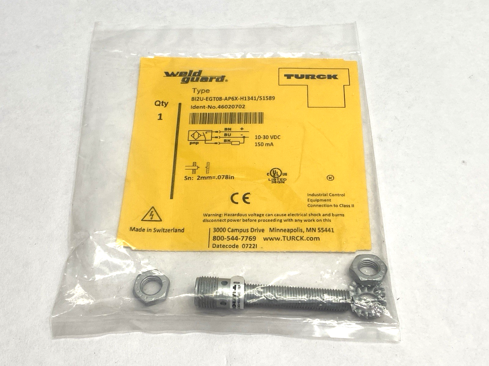 Turck B12U-EGT08-AP6X-H1341/S1589 Weld Guard Proximity Sensor 46020702 - Maverick Industrial Sales