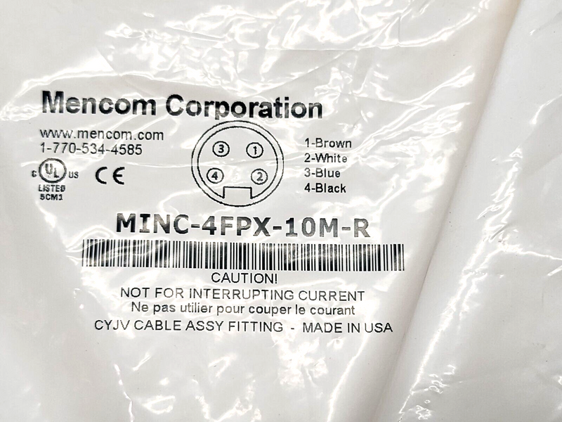 Mencom MINC-4FPX-10M-R Cordset 7/8" Female Right Angle 4-Pin To Leads 10m - Maverick Industrial Sales