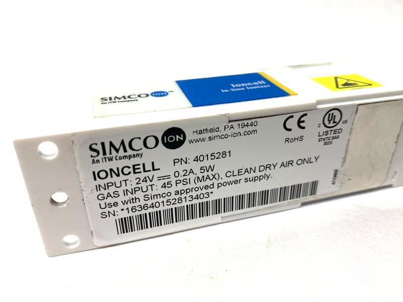 ITW SimcoION 4015281 Ioncell In-Line Ionizer 24V 0.2A 5W - Maverick Industrial Sales