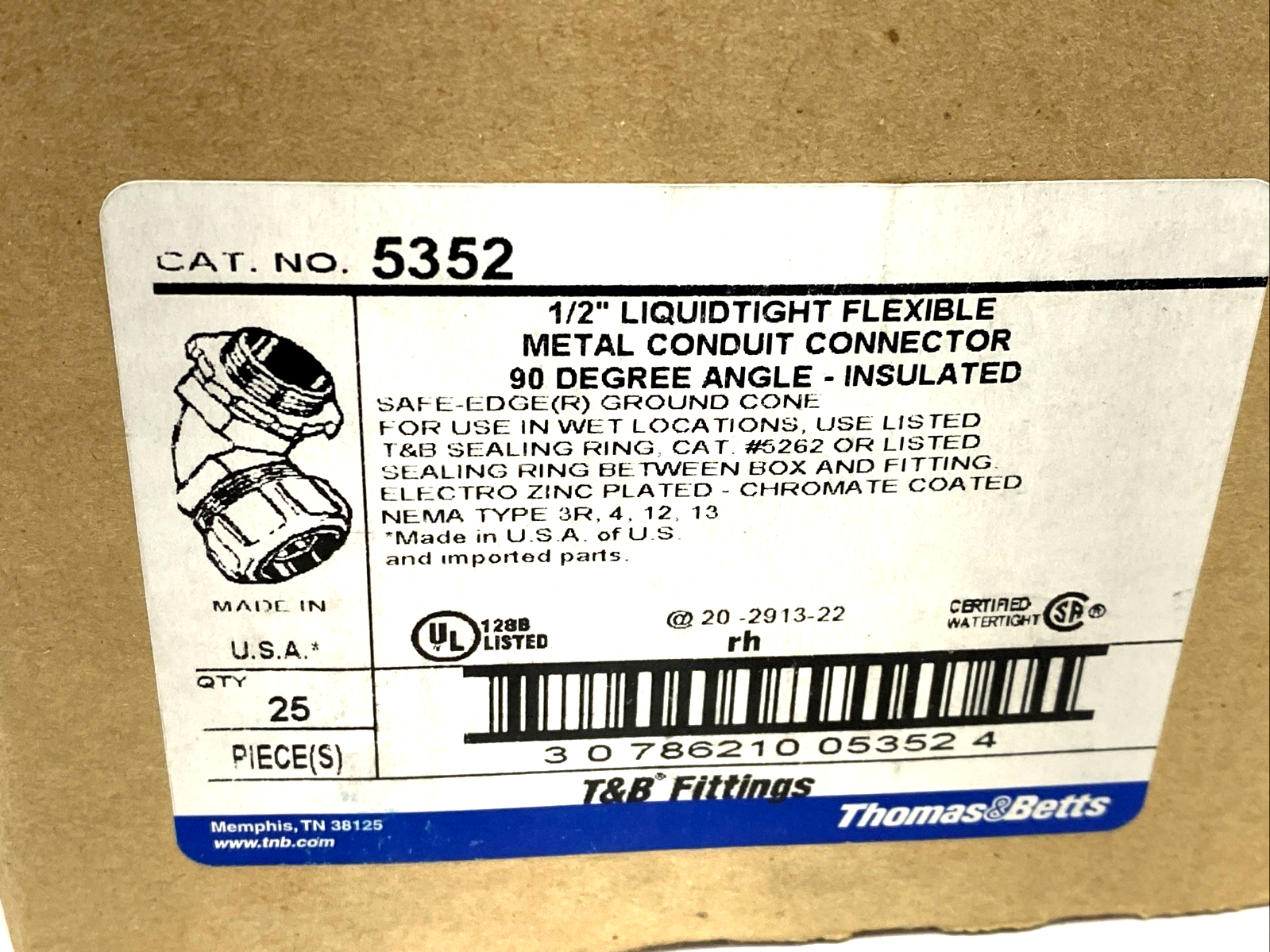 Thomas & Betts 5352 1/2" 90 Deg. Liquid Tight Conduit Fitting 1/2" NPT LOT OF 21 - Maverick Industrial Sales