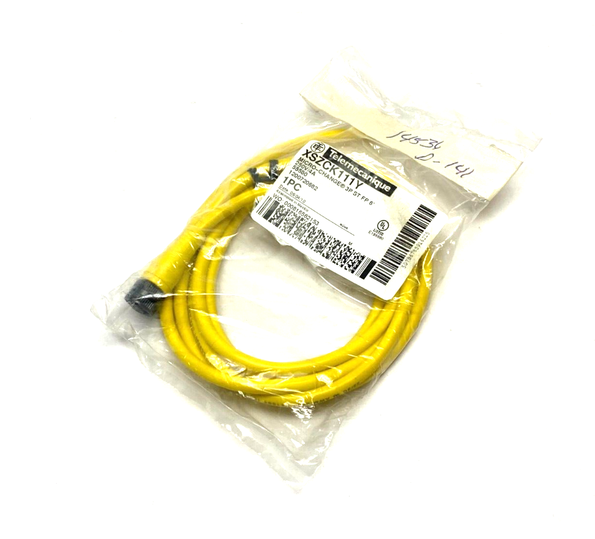 Telemecanique XSZCK111Y Micro-Change 3-P Straight Cordset Sgl-Ended 6' 250V 4A - Maverick Industrial Sales