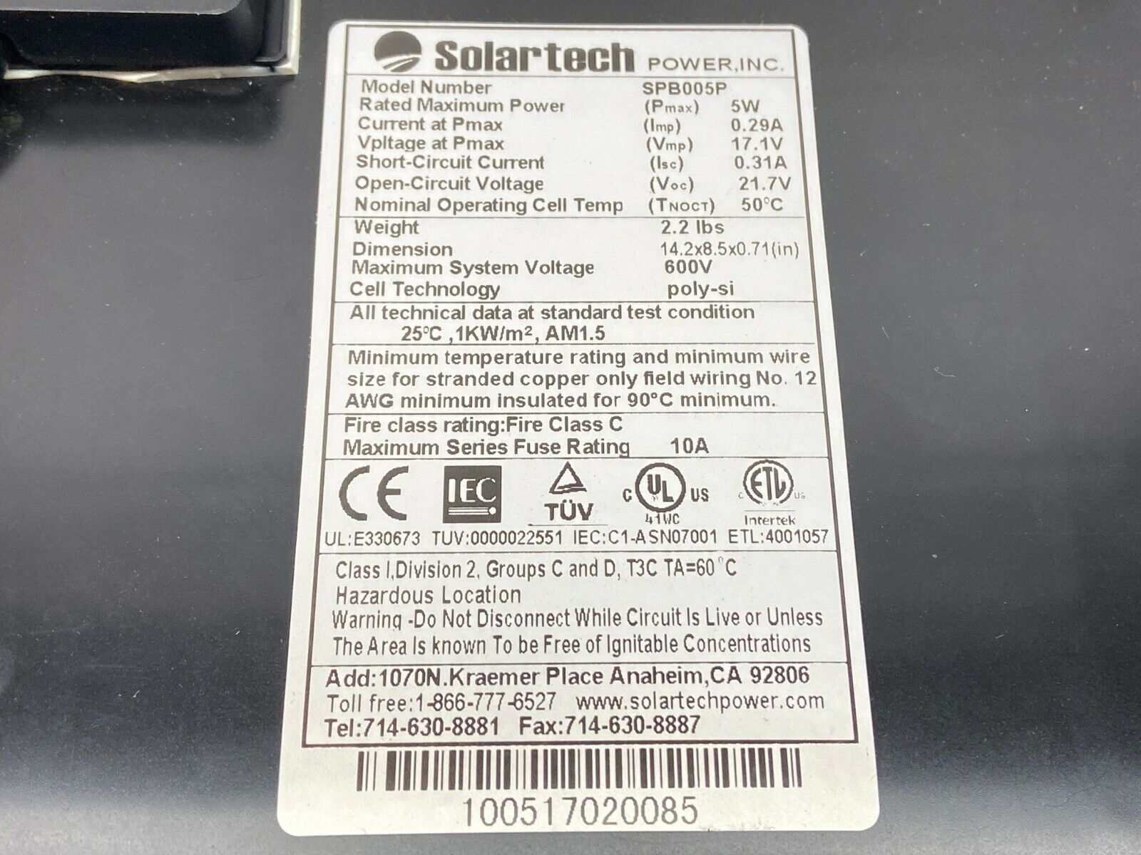 Solartech SPB005P 5W 0.29A 6V Solar Panel Poly si Cell 14.2x8.5x0.71" - Maverick Industrial Sales