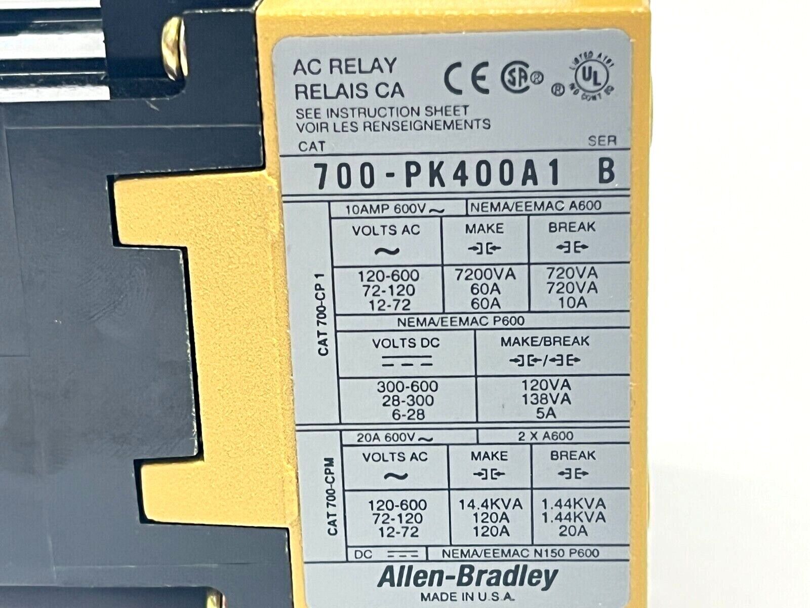 Allen Bradley 700-PK400A1 Ser B Control Relay Type PK w/ 115/120V Coil - Maverick Industrial Sales