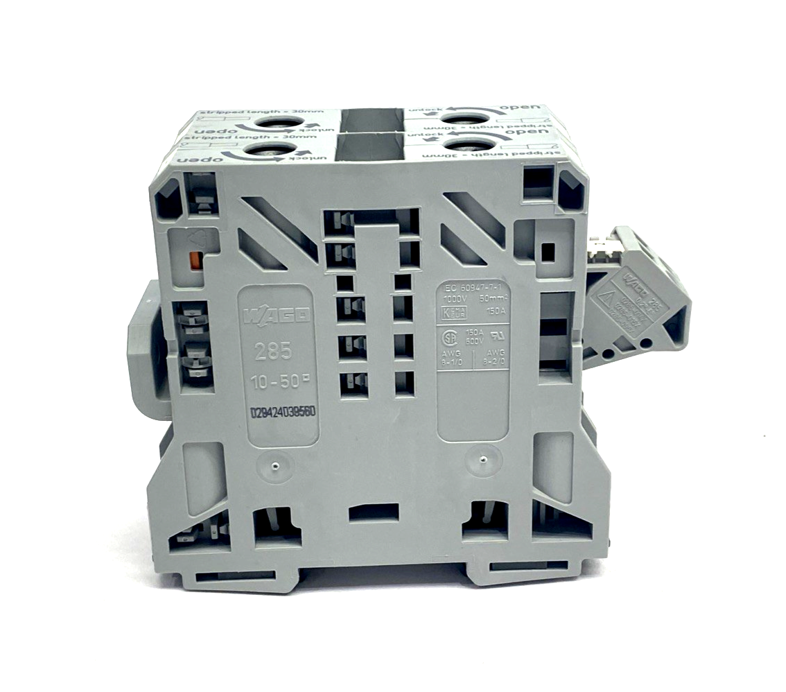 0285-0150,285-0150,029424039560 | Wago 0285-0150 Terminal Block 150A 8-1/0 AWG 8-2/0 AWG 029424039560 LOT OF 2 - Used - Maverick Industrial Sales