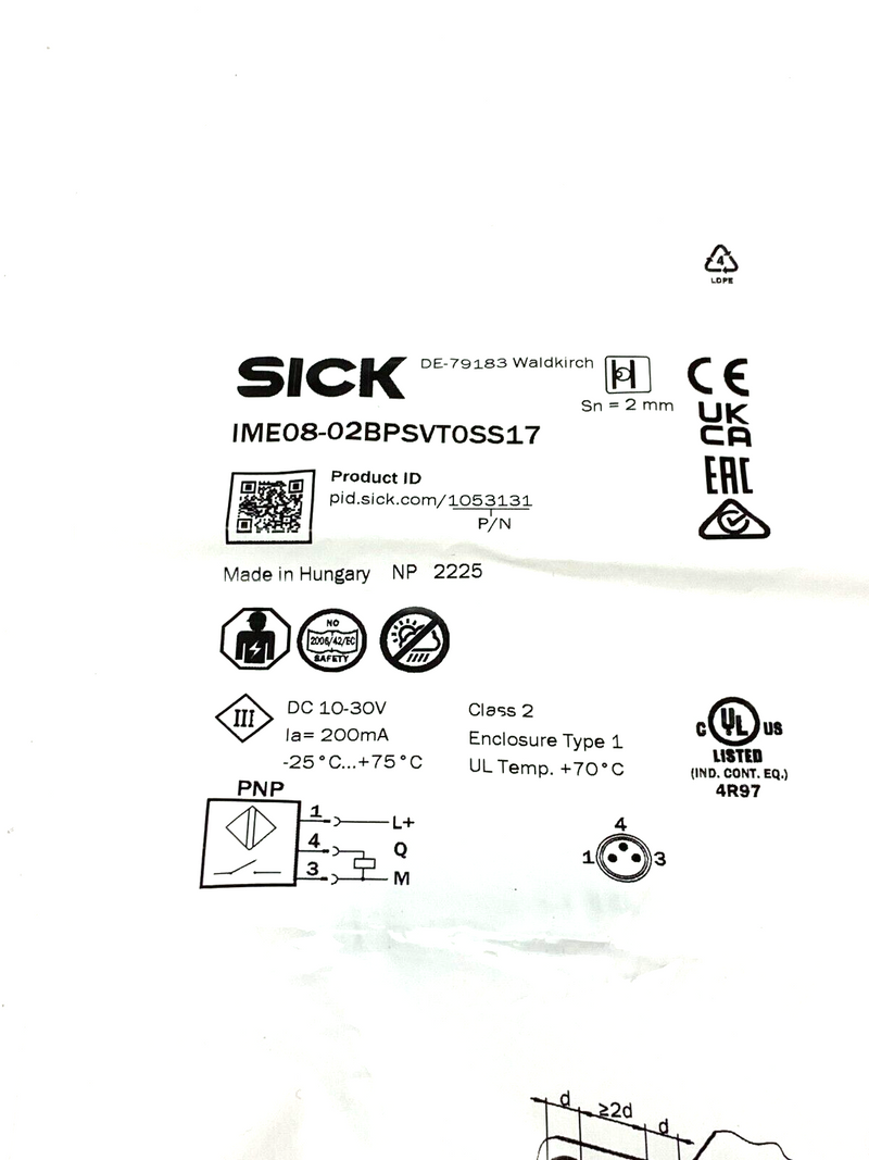 Sick IME08-02BPSVT0SS17 Inductive Proximity Sensor M8 3-Pin 2mm 1053131 - Maverick Industrial Sales