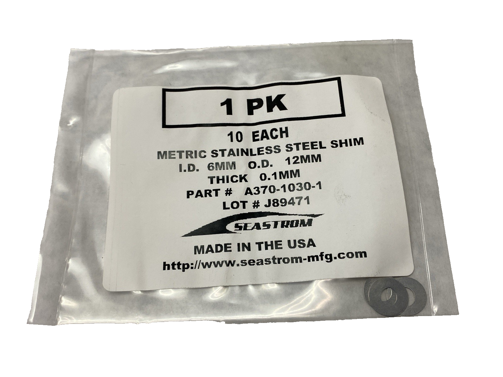 A370-1030-1 | Seastrom Stainless Steel Shim 6mm ID 12mm OD .1mm Thick PKG OF 10 - New - Maverick Industrial Sales
