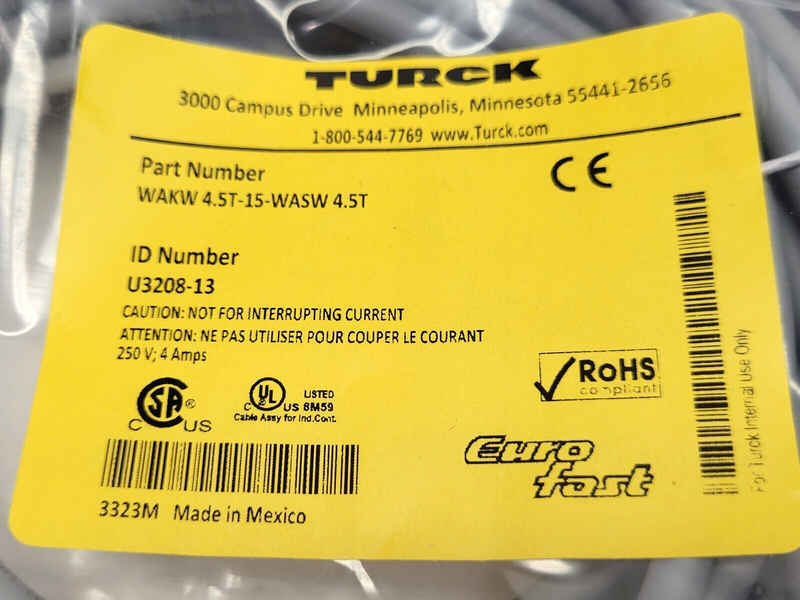 Turck WAKW 4.5T-20-WASW 4.5T Eurofast M12 Cordset U3208-51 - Maverick Industrial Sales