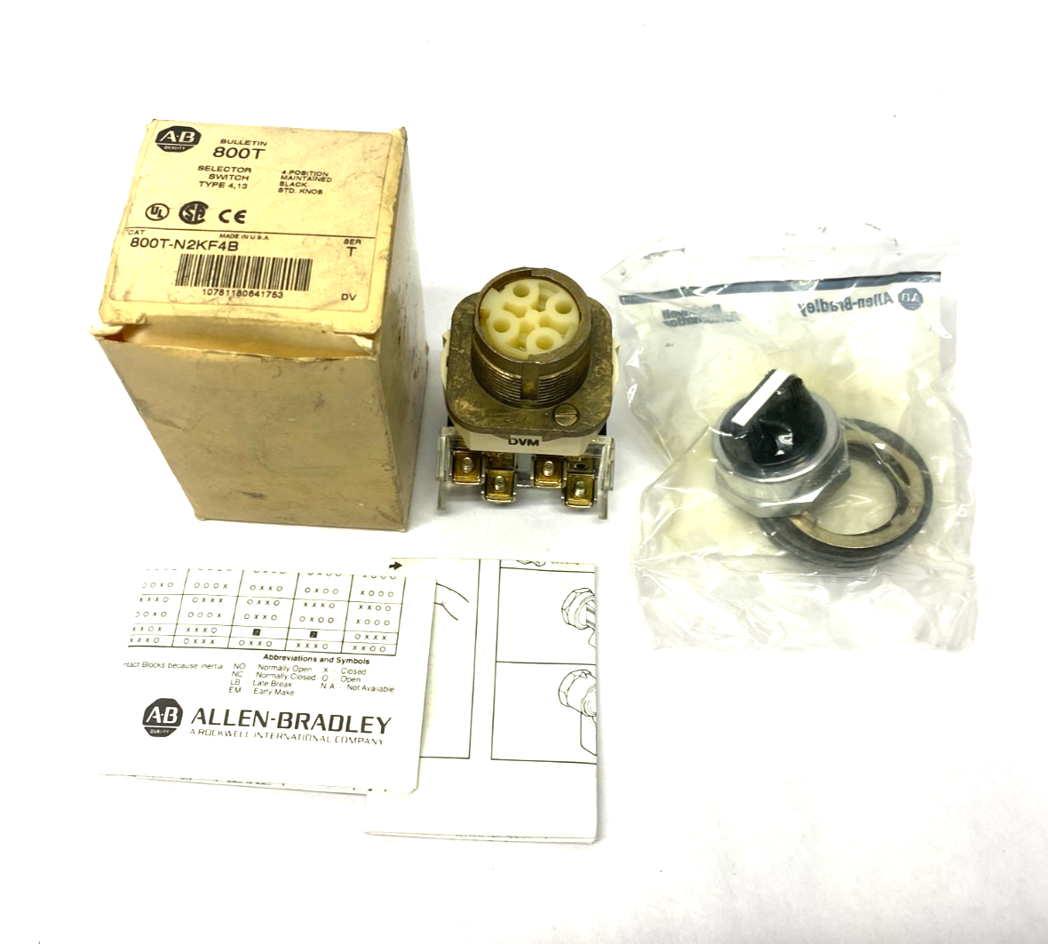 800T-N2KF4B | Allen Bradley Ser. T Selector Switch 4-Position Maintained, Knob - New – Open box - Maverick Industrial Sales