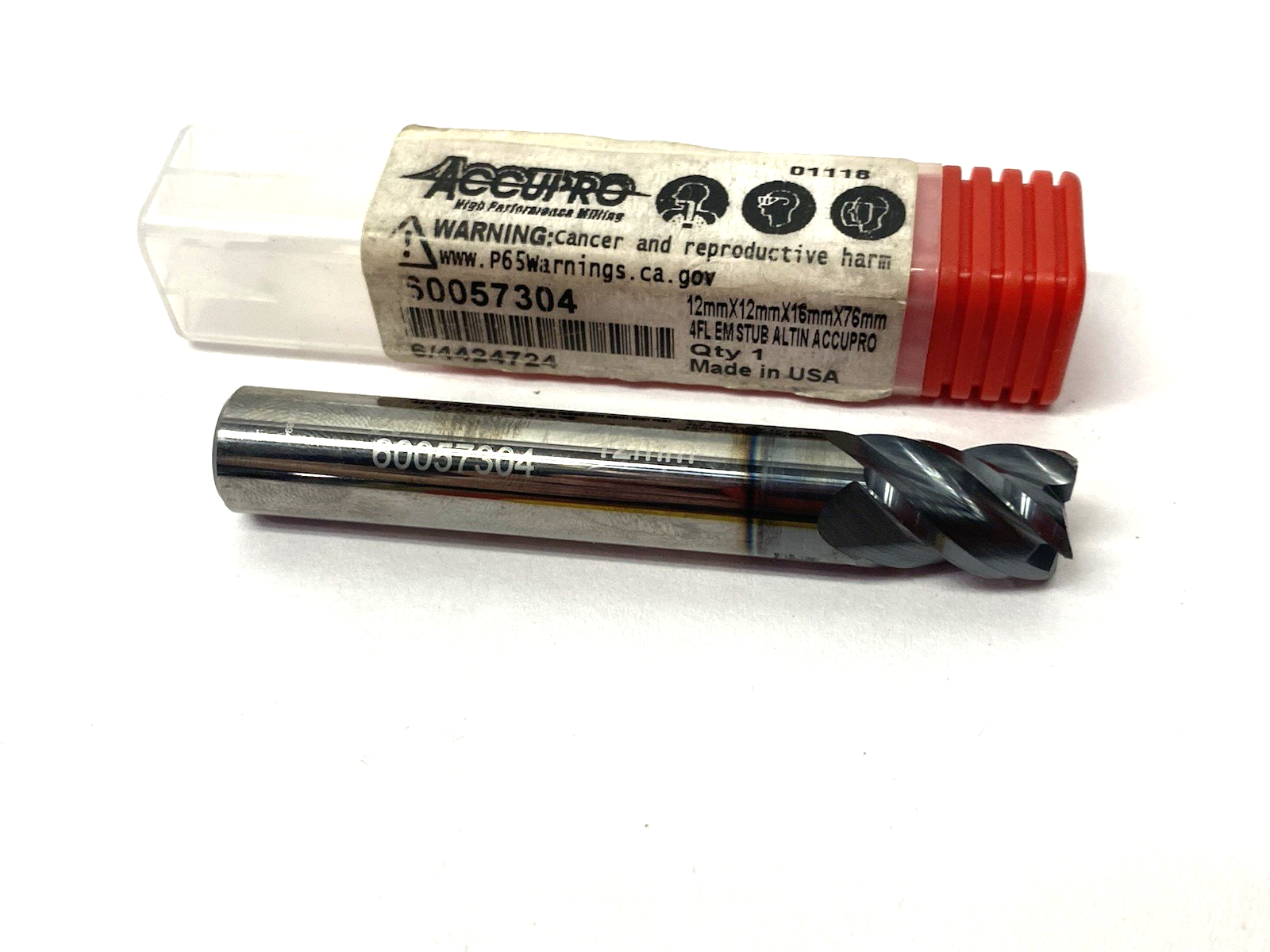 Accupro 60057304 Square End Mill: 12.00mm Dia, 16.00 mm LOC, 4 Flutes - Maverick Industrial Sales
