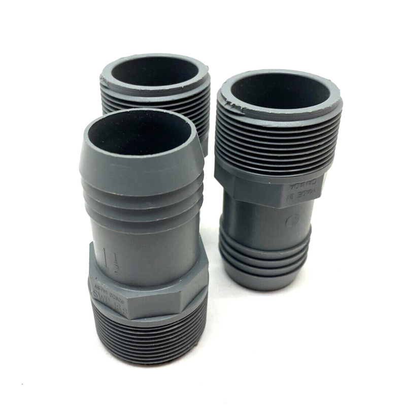 Straight Barbed PVC Hose Fitting Gray 1-1/2" ASTM D2609, SWP 168, LOT OF 3 - Maverick Industrial Sales