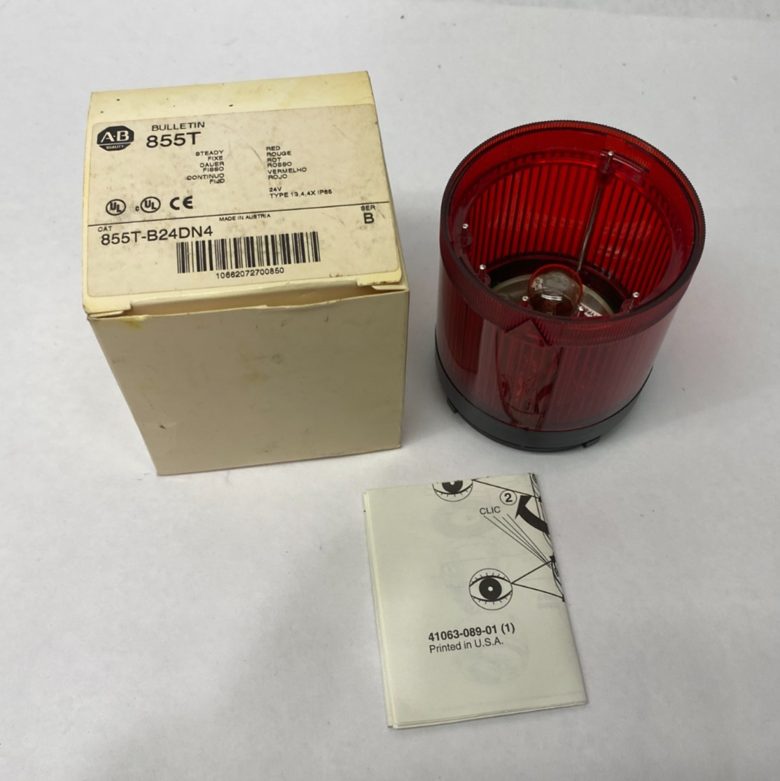 855T-B24DN4 | Allen Bradley Ser. B Steady Red Incandescent Stack Light, 70mm, 24V - New – Open box - Maverick Industrial Sales