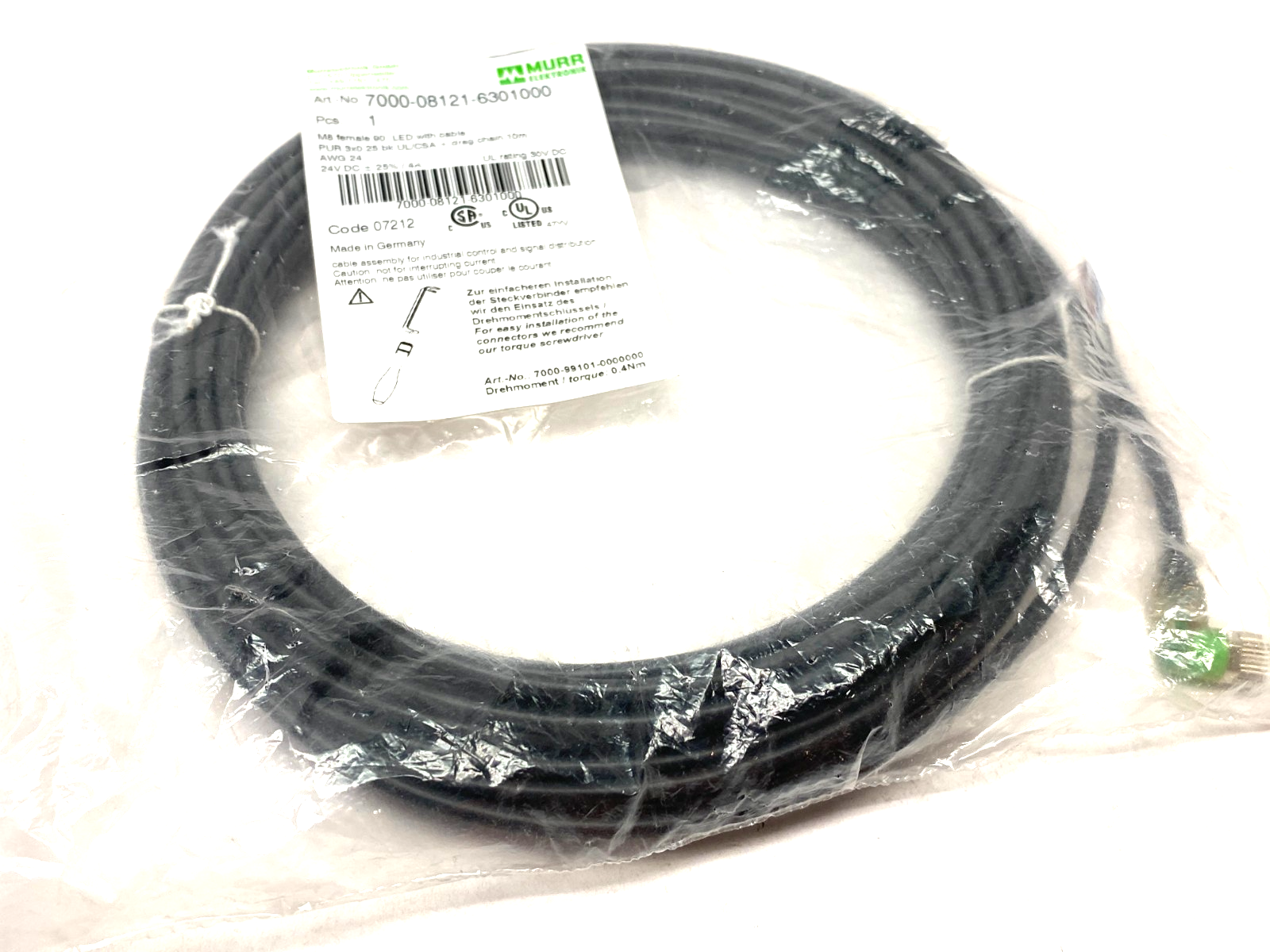 Murrelektronik 7000-08121-6301000 Single Ended M8 Female 90° A-cod. LED Cordset - Maverick Industrial Sales