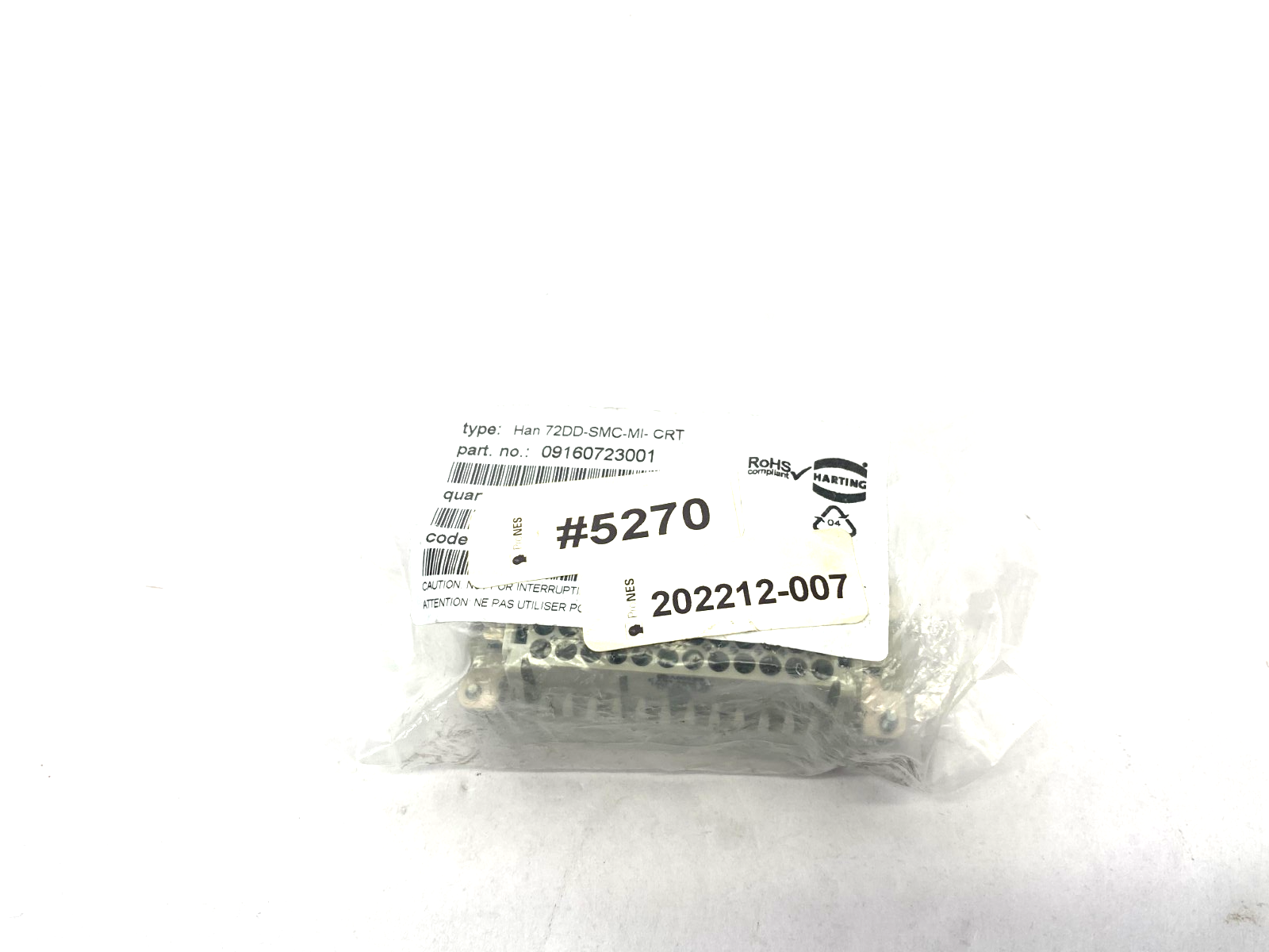 Harting 09160723001 Crimp Insert Module Han 72DD-SMC-MI-CRT - Maverick Industrial Sales