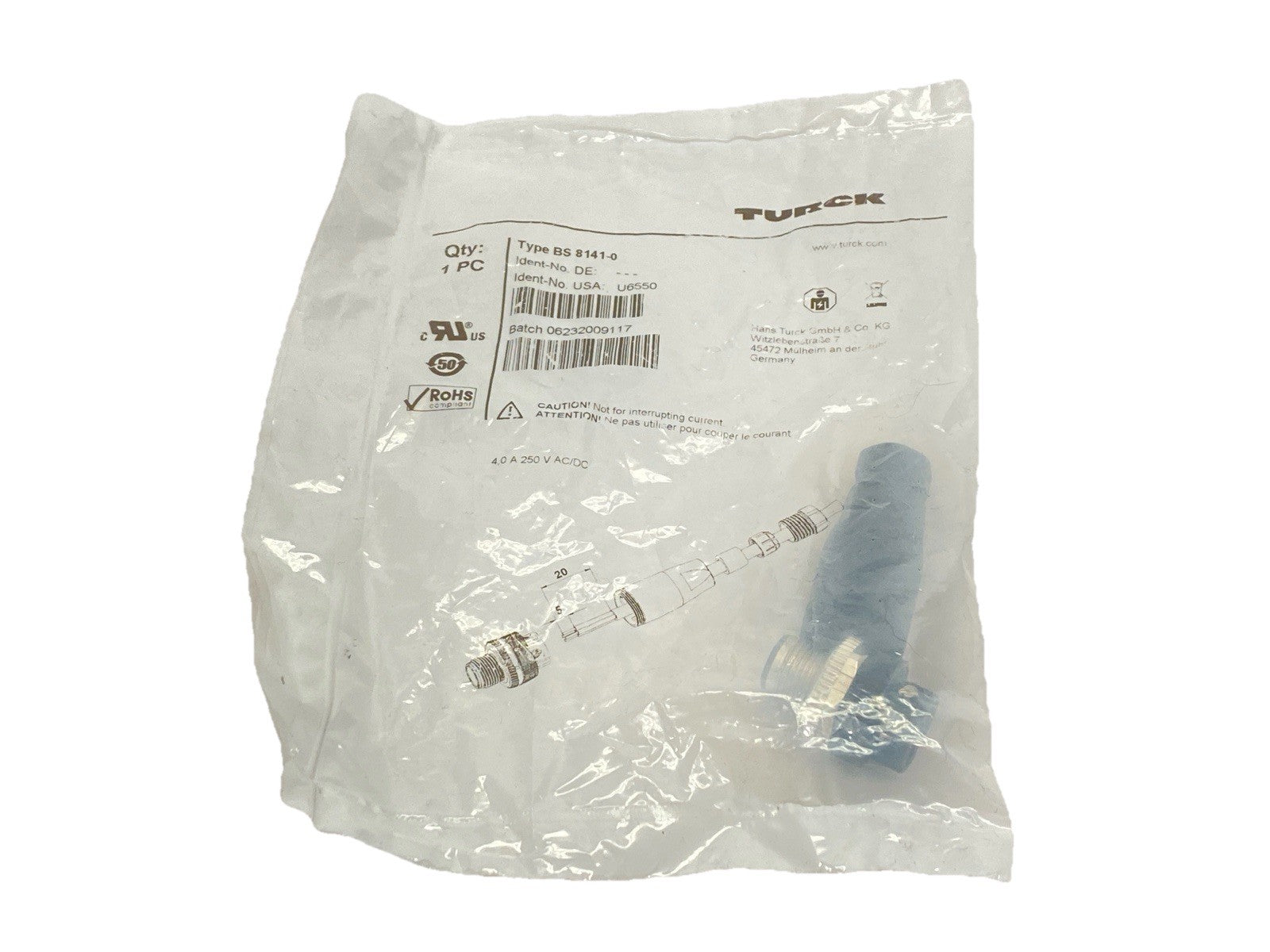 BS 8141-0,U6550 | Turck BS 8141-0 Field Wireable Connector M12 4-Pin Male U6550 - New - Maverick Industrial Sales