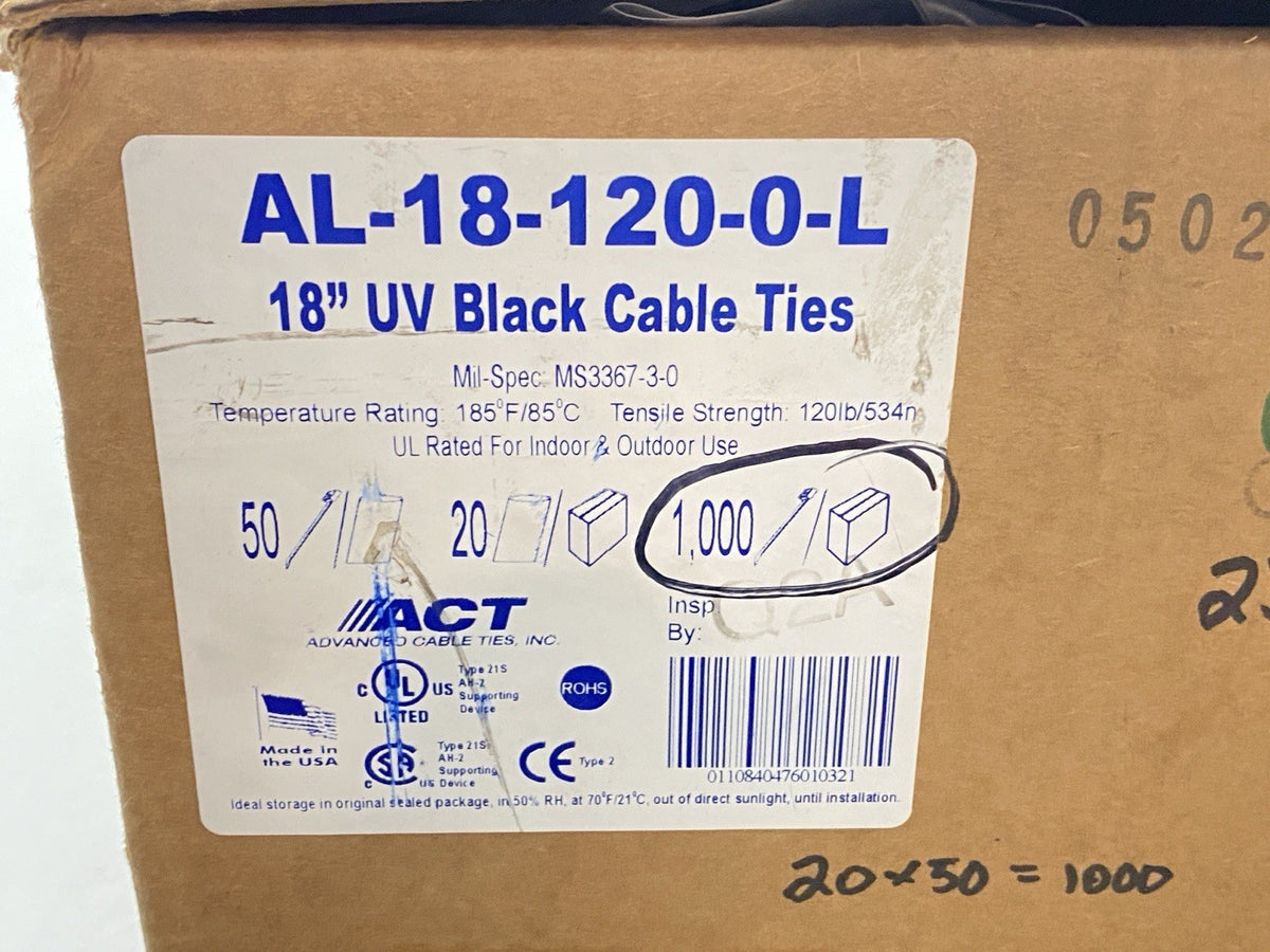 AL-18-120-0-L | Advanced Cable Ties Cable Tie Locking Black 5.00" 50 Qty LOT OF 20 - New - Maverick Industrial Sales
