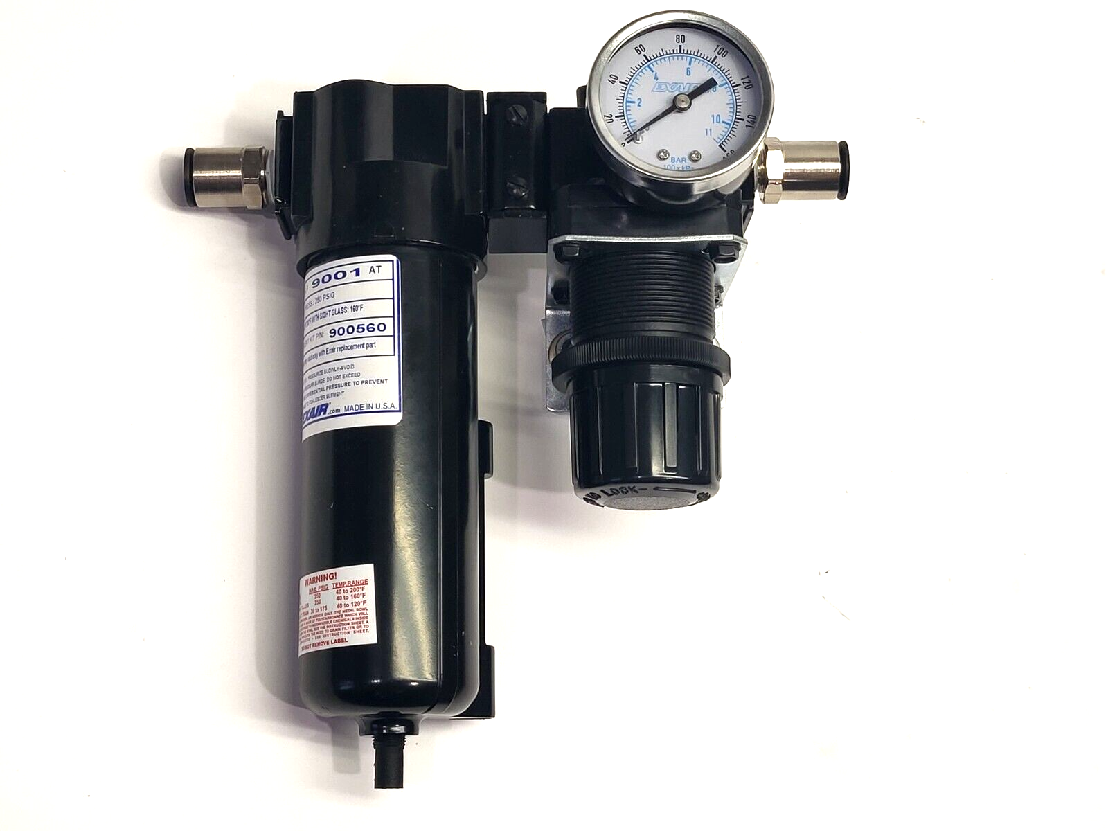Exair 9001 3/8" Pneumatic Drain Filter Separator w/ 9008 1/4" Pressure Regulator - Maverick Industrial Sales