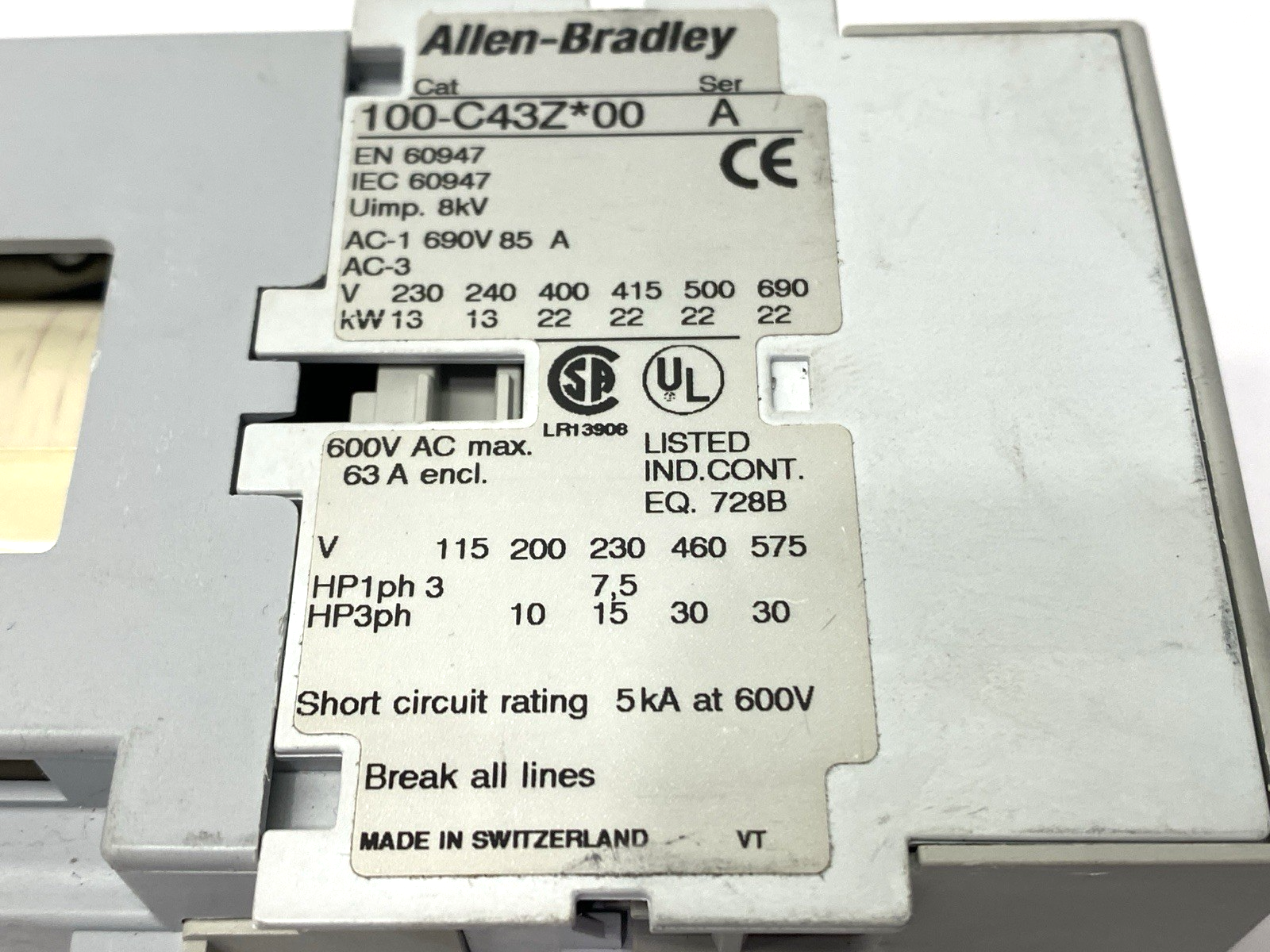 100-C43ZJ00 | Allen Bradley Ser. A Contactor 3-Pole 24VDC Coil 43A - Used - Maverick Industrial Sales