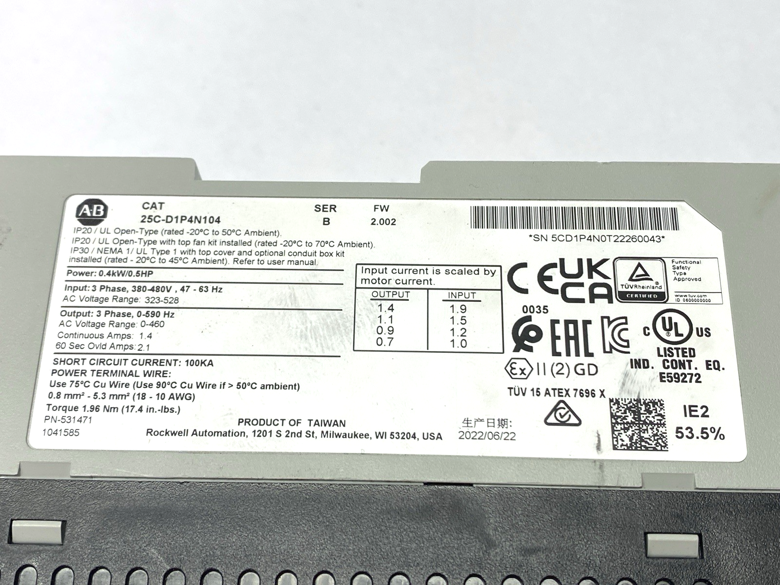 Allen Bradley 25C-D1P4N104 PowerFlex AC Drive Ser. B 480V - Maverick Industrial Sales
