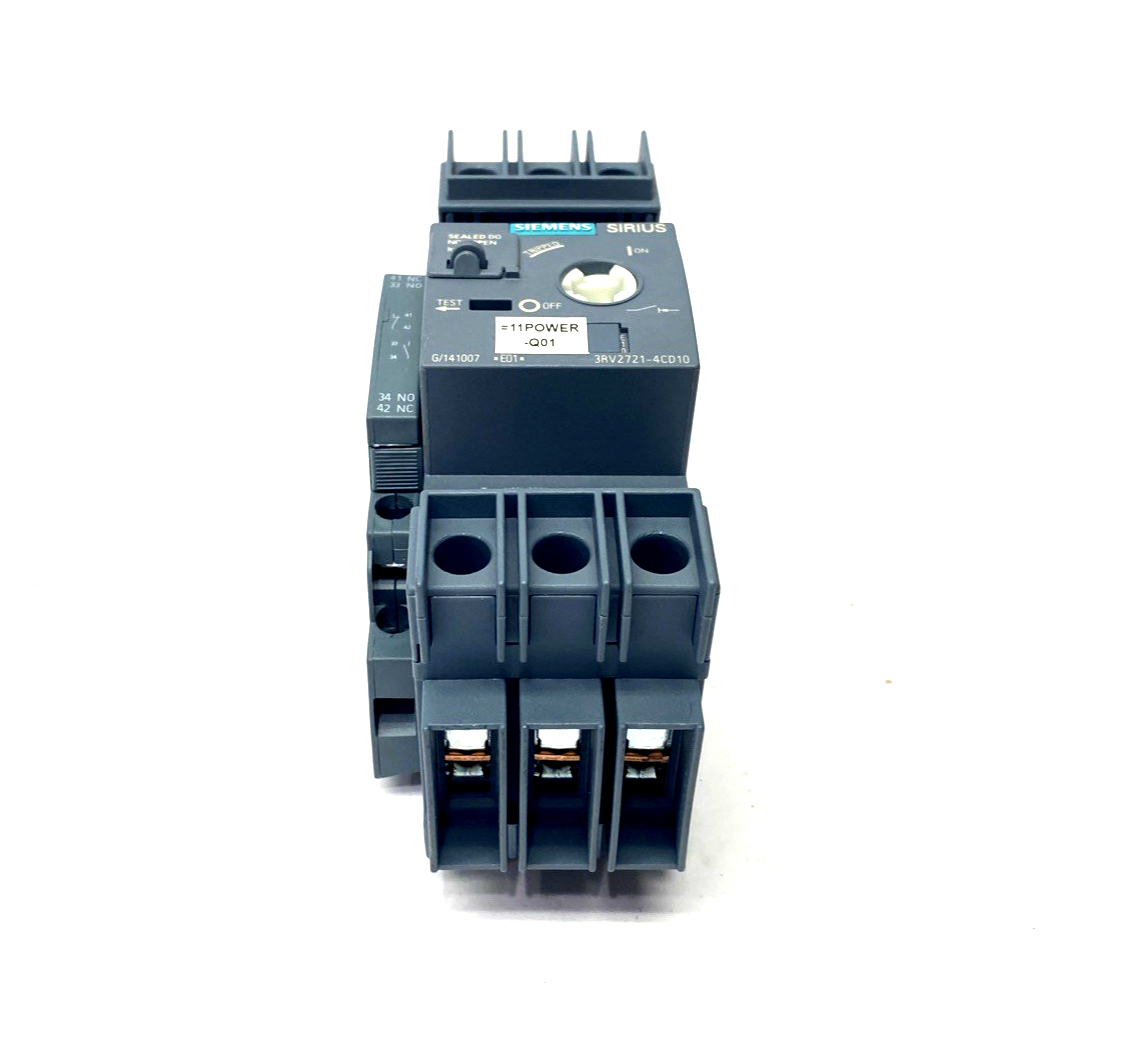 Siemens 3RV2721-4CD10 Circuit Breaker 22A & 3RV2901-1A Auxiliary MISSING KNOB - Used - Maverick Industrial Sales