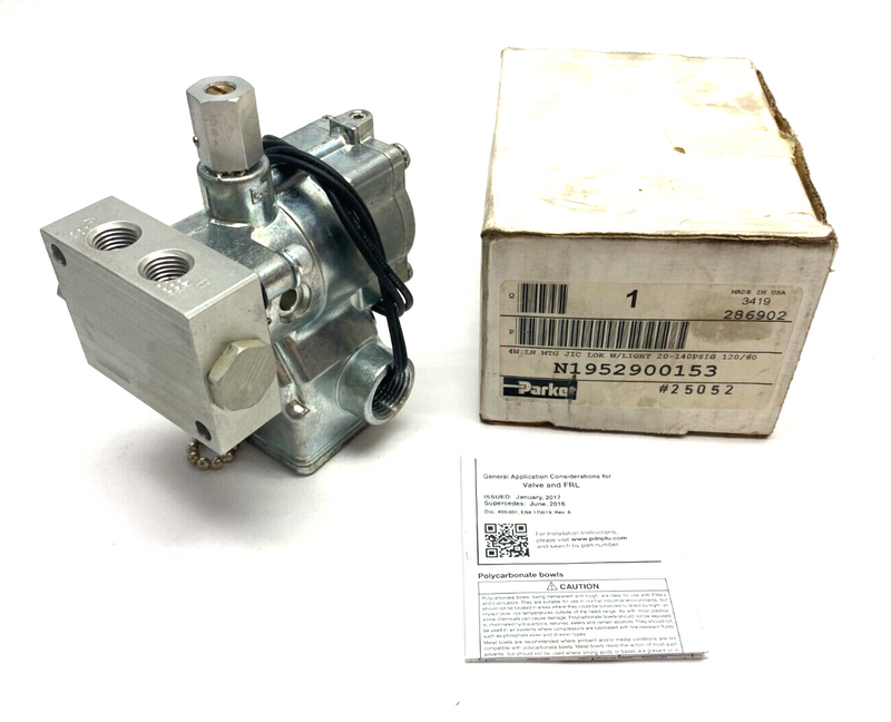 Parker N1952900153 Mini King Solenoid Valve 20-140psi 120/60VAC - Maverick Industrial Sales