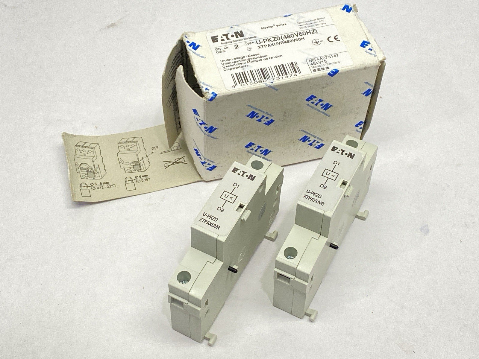 XTPAXUVR480V60H | Eaton U-PKZ0(480V60HZ) Undervoltage Release 073147 LOT OF 2 - New – Open box - Maverick Industrial Sales
