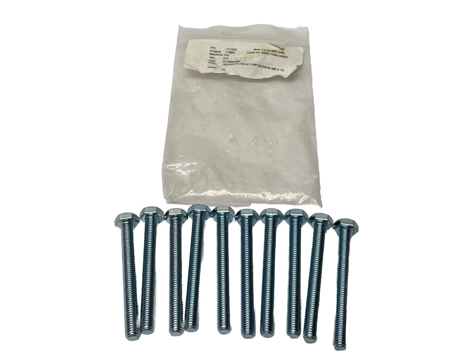 91280A566 Hex Head Screw M8 x 1.25mm Thread 70mm Long LOT OF 10 - Maverick Industrial Sales