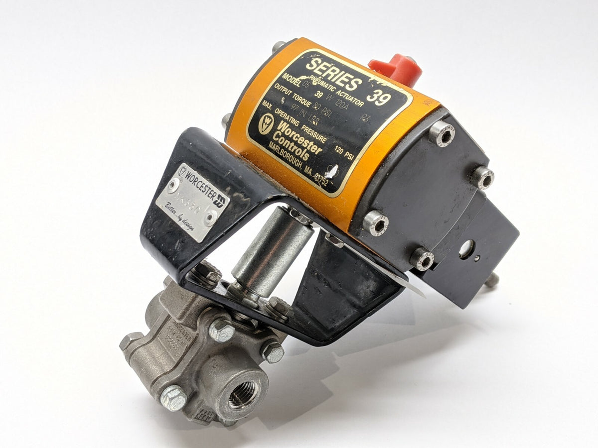 05 39 W 120A R3 | Worcester Controls 0539W120AR3 Pneumatic Actuator Series 39 w/ 1/4" Ball Valve - Used - Maverick Industrial Sales